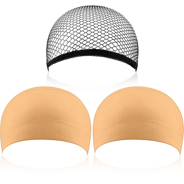 3 Pack Wig Caps (Neutral Nude Beige and Black Mesh