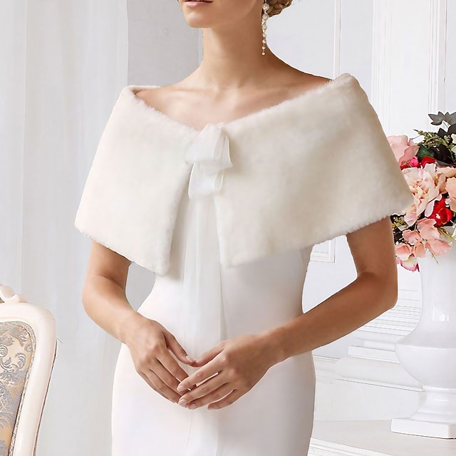  Shawl & Wrap Faux Fur Wraps Shawls Women's Wrap Bolero Pure Elegant Sleeveless Faux Fur Wedding Wraps With Pure Color For Event / Party Fall & Winter