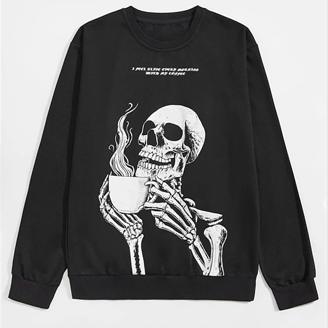 Mens Clothing Mens Hoodies & Sweatshirts | Mens Sweatshirt Pullover Graphic Patterned Skull Skeleton Print Daily Sports Streetwe