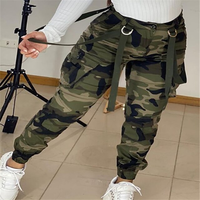  Women's Cargo Pants Pants Trousers Army Green Active Mid Waist Print Leisure Sports Ankle-Length Micro-elastic Camouflage S M L XL XXL