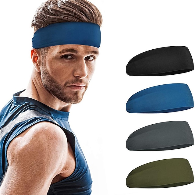  4-teiliges Herren-Sportstirnband, Schweißband, Sporttraining, Leichtathletik-Stirnband, elastisches, feuchtigkeitstransportierendes Unisex-Stirnband