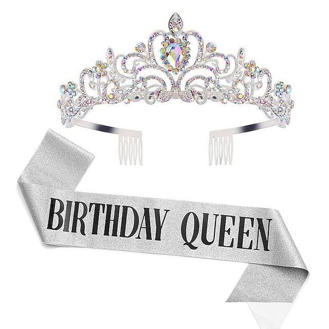 korona urodzinowa & birthday girl sash set, rhinestone tiaras and crowns for women girls gold tiara birthday gold sash princess tiaras queen crowns for birthday party photoshoot