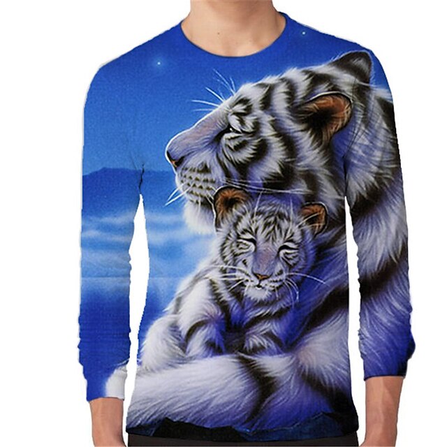 Baby & Kids Boys Clothing | Kids Boys T shirt Long Sleeve 3D Print Tiger Animal Crewneck Blue Children Tops Fall Spring Active F