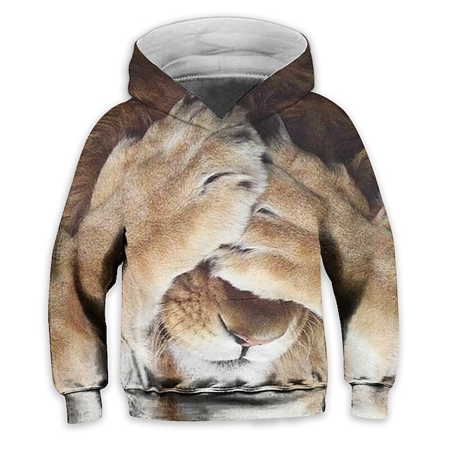 Baby & Kids Boys Clothing | Kids Boys Hoodie Long Sleeve 3D Print Lion Animal Pocket Yellow Camel Brown Children Tops Fall Sprin