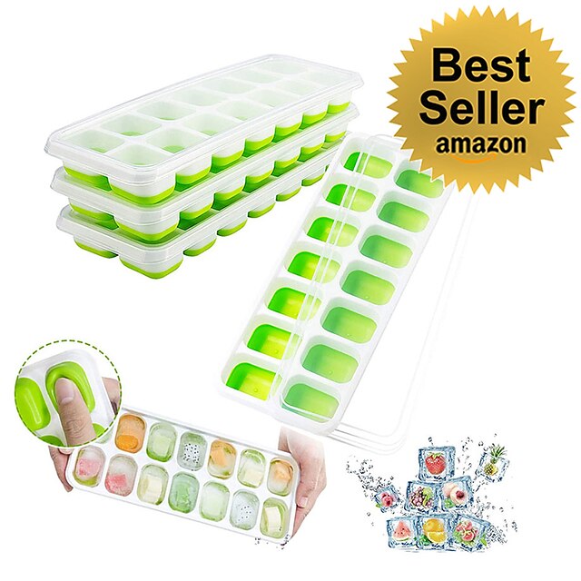 Stackable and Dishwasher Safe Ice Cube Trays 3 Pack Ice Cube Trays for Freezer Easy-Release Silicone Ice Cube Molds Flexible 14-Ice Trays with Spill-Resistant Removable Lid Whiskey Cocktail 