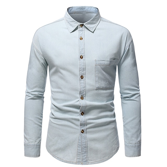 Mens Clothing Mens Shirts | Mens Shirt Solid Color Turndown Street Daily Button-Down Long Sleeve Tops Casual Fashion Comfortable