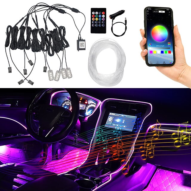  Car Interior Decoration Ambient Lights Cold LED RGB Dashboard Neon Strip Lights with App Bluetooth Control Music