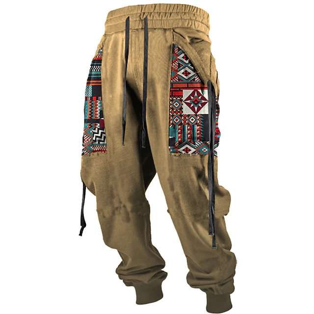 Men's Cargo Pants Sweatpants Joggers Trousers Drawstring Side Pockets Ribbon Graphic Geometric Comfort Breathable Casual Daily Streetwear Cotton Blend Sports Fashion Yellow Pink Micro-elastic 8