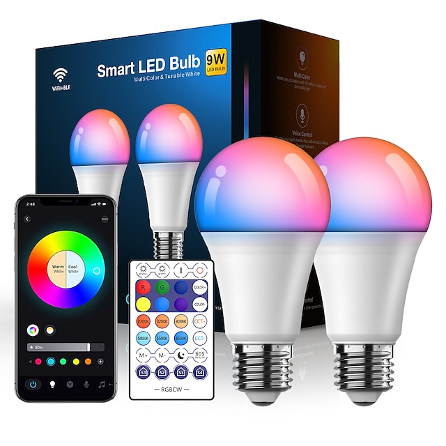  6 Stück 10 W Smart Wifi LED Glühbirne RGBCCT Farbwechsel A19 A60 Dimmbar Arbeit mit Alexa und Google Home ohne Hub
