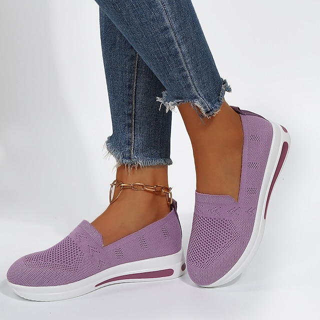  Damskie Adidasy Rozmiar plus Buty Flyknit Codzienny Solidne kolory Obcas wedge Okrągły palec u nogi Spacery Syntetyki Mokasyny Czarny Ciemnoniebieski Szary