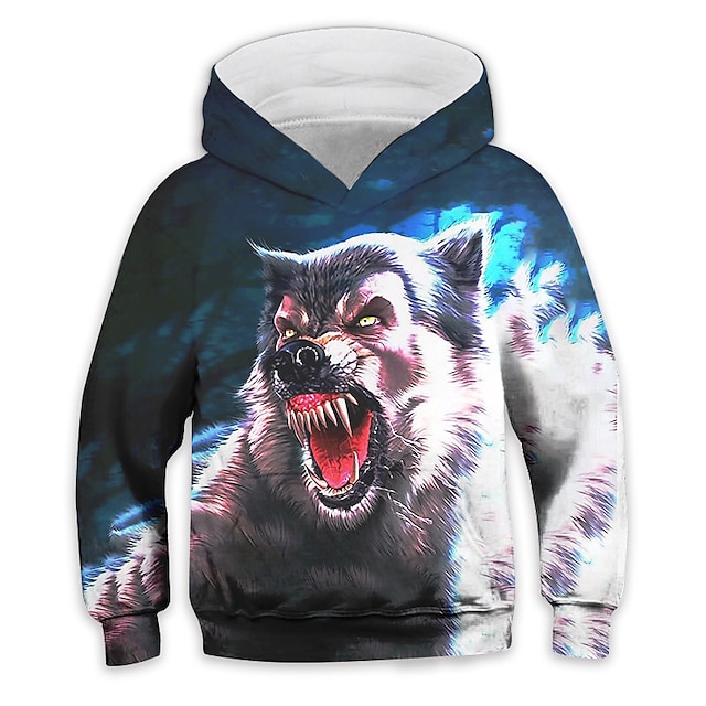 Baby & Kids Boys Clothing | Kids Boys Hoodie Long Sleeve 3D Print Wolf Animal Pocket Blue Children Tops Fall Spring Active Fashi