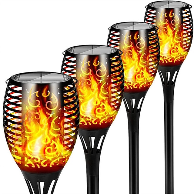  4pcs Solar Torch Lights with Flickering Flame Outdoor Solar Large Size Garden Light for Halloween Decor 33LEDs Waterproof Decorative for Patio Yard Auto On/Off Landscape Lawn Decor
