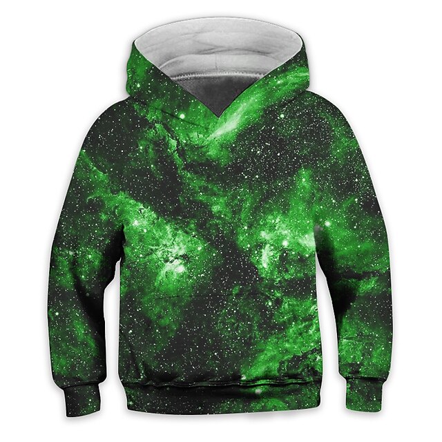 Baby & Kids Boys Clothing | Kids Boys Hoodie Long Sleeve 3D Print Galaxy Pocket Green Children Tops Fall Spring Active Fashion D