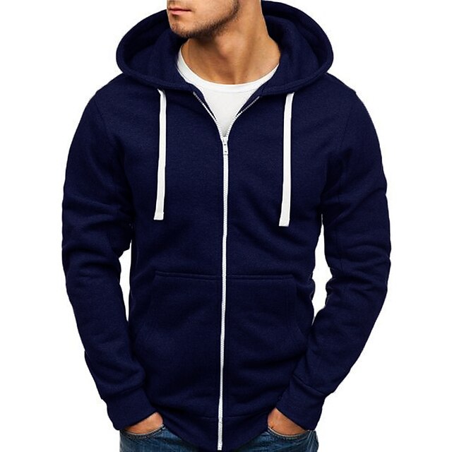 Men's Hoodie Jacket Full Zip Hoodie Solid Color Sport Athleisure Top ...
