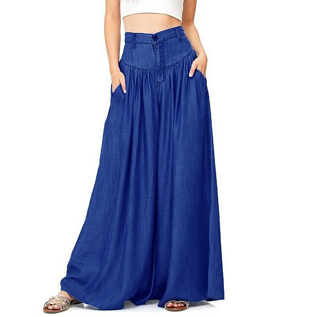 Womens Clothing Womens Bottoms | Womens Oversized Culottes Wide Leg Chinos Slacks Wide Leg Side Pockets Full Length Pants Casual