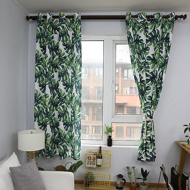 Home & Garden Home Textiles | Semi-Blackout Window Curtains 1 Panel Farmhouse Style Green Leaf Pattern Darkening Curtains for Li