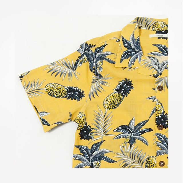 Baby & Kids Matching Outfits | Dad and Son Tops Pineapple Street Print Yellow Short Sleeve Active Matching Outfits - MD89371