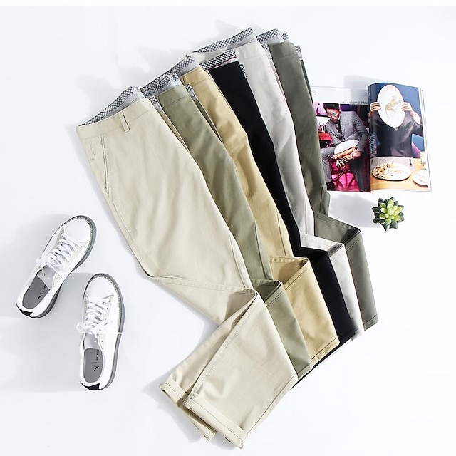 Mens Clothing Mens Bottoms | Mens Casual Straight Trousers Full Length Pants Sports Outdoor Streetwear Solid Color Dark Khaki Li