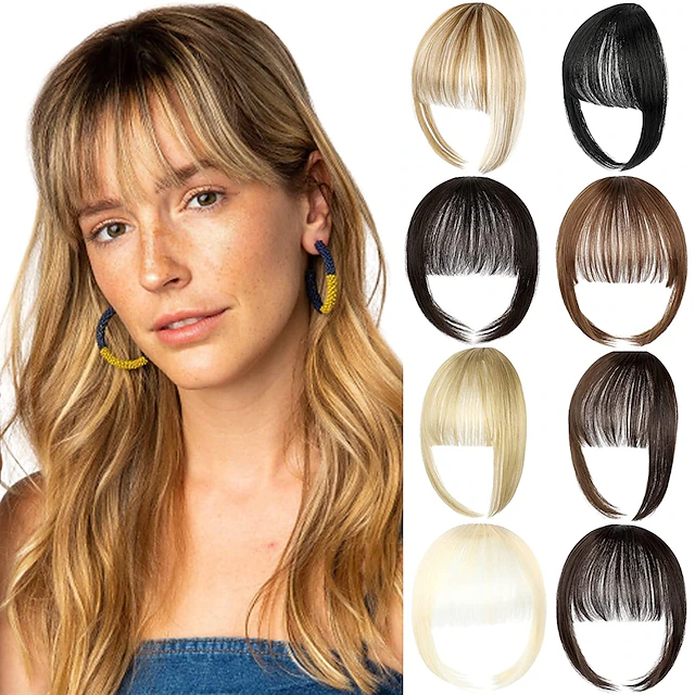 Bangs Hair Clip in Extensions Natural Fringe Bangs Clip-on Front Neat Flat Bang One Piece Long Straight Hairpiece for Women 23