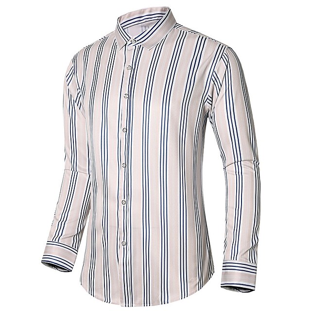 Mens Clothing Mens Shirts | Mens Shirt Striped Turndown Street Daily Button-Down Long Sleeve Tops Casual Fashion Comfortable Blu