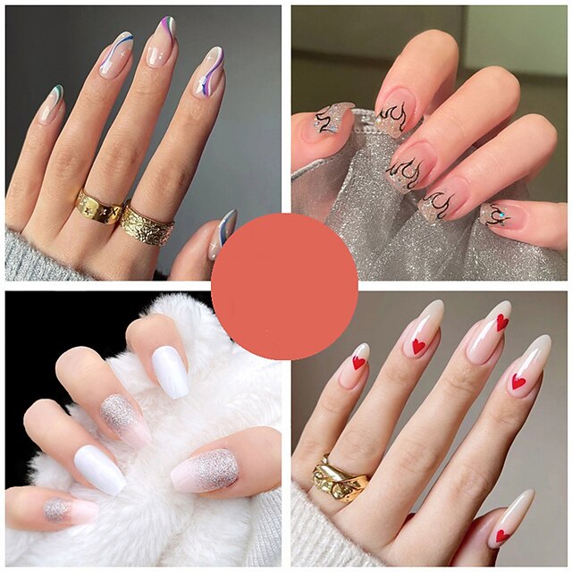 Press on Nails Artificial Medium Length- Fake Nails False Nails LOVE Design  Nails Full Cover Gorgeous False Nails Daily Wear Artificail Nails for Women  and Girls-24Pcs 9214186 2022 – $3.99