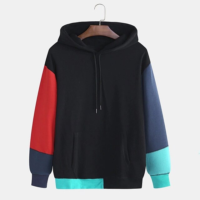 Mens Clothing Mens Hoodies & Sweatshirts | Mens Hoodie Pullover Hoodie Sweatshirt Color Block Patchwork Front Pocket Casual Dail