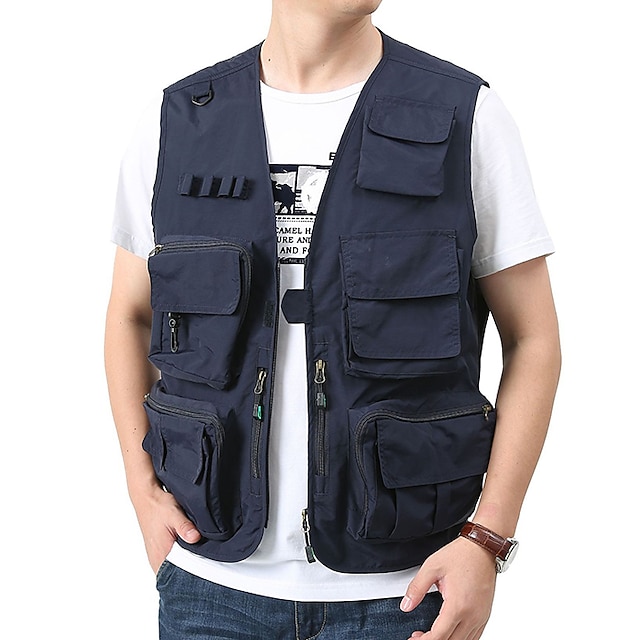 Men's Fishing Vest Hiking Vest Sleeveless Jacket Zip Top Casual Lightweight with Multi Pockets Travel Cargo Safari Photo Vest Outdoor Windproof Quick Dry Wear Resistance Breathable Waistcoat Hunting