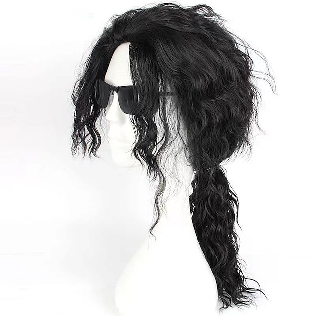  суперзвездные имитационные парики для косплея для мужчин в жаростойких длинных натуральных черных вьющихся синтетических париках с хвостиком парик персонажа для имитатора, чтобы беречь и помнить
