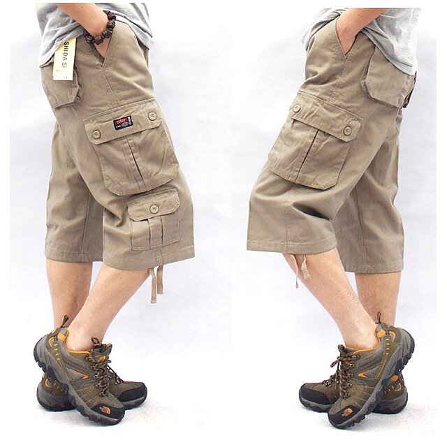  Men's Cargo Shorts Hiking Shorts Military Summer Outdoor Ripstop Breathable Quick Dry Multi Pockets Capri Pants Bottoms Below Knee Amy Green Black Cotton Climbing Camping / Hiking / Caving Traveling