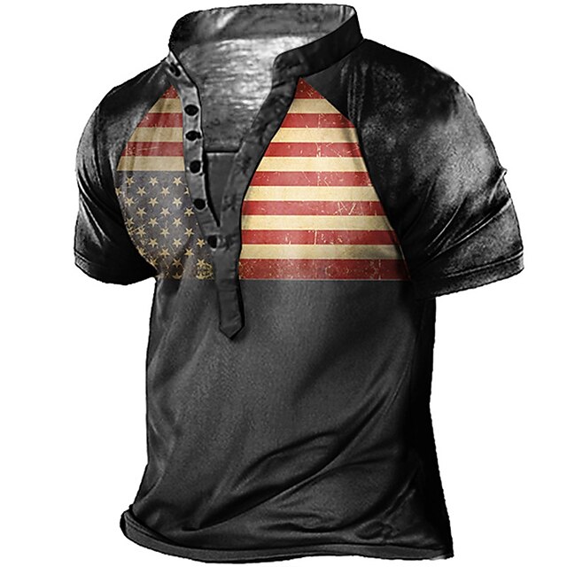 Mens Clothing Mens Tees & Tank Tops | Mens Henley Shirt Tee T shirt Tee 3D Print Graphic Patterned National Flag Plus Size Henle