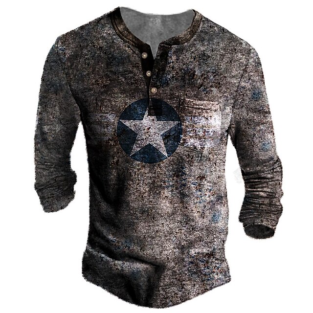 Mens Clothing Mens Tees & Tank Tops | Mens Henley Shirt Tee T shirt Tee 3D Print Graphic Patterned Star Henley Daily Sports Butt