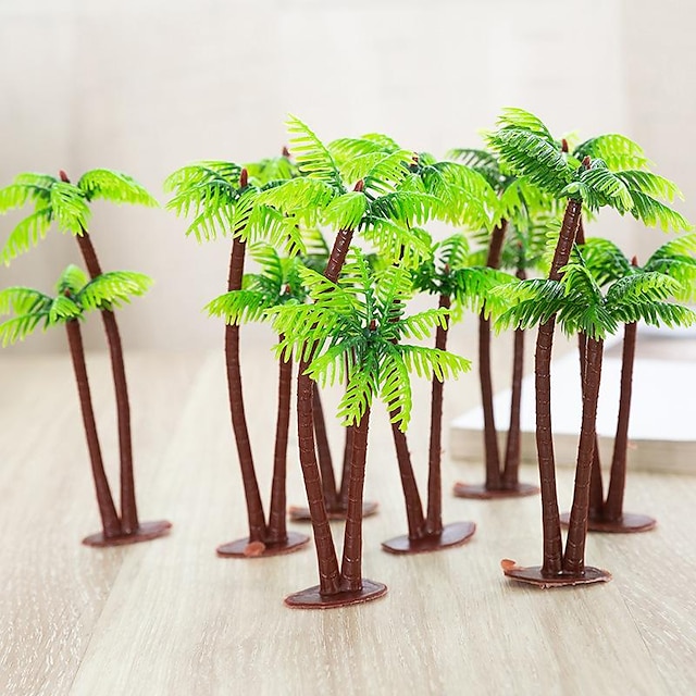  10db mini kis kókuszfa fürdőkád dekoráció zöld növény műanyag víz fű virág hainan kókuszfa