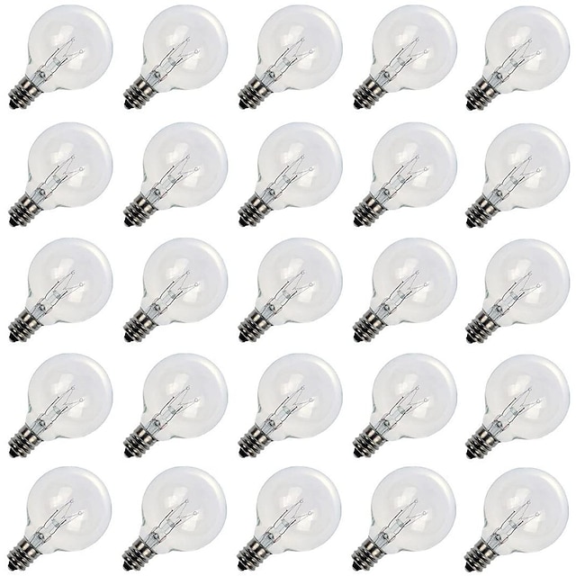  25pcs G40 Replacement Edison Incandescent Light Bulbs 7W Clear Globe Bulb/Multicolor E12 C7 Candelabra Dimmable for Indoor Outdoor Patio Décor