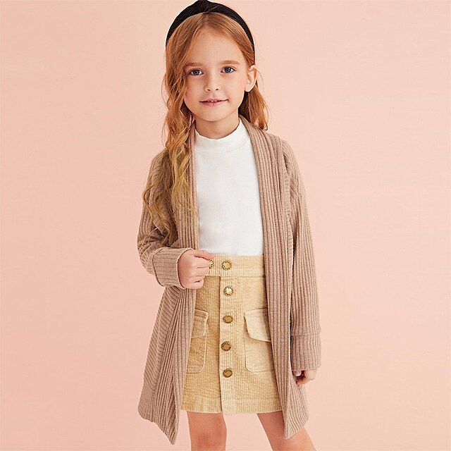 Baby & Kids Girls Clothing | Kids Girls Coat Long Sleeve Black Wine Khaki Plain Fall Spring Active Daily 2-6 Years - EV48190