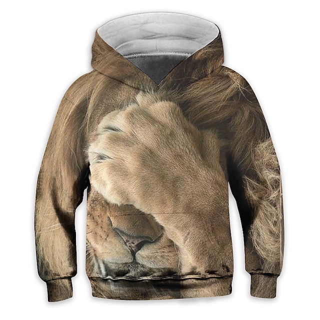 Baby & Kids Boys Clothing | Kids Boys Hoodie Long Sleeve 3D Print Lion Animal Pocket Yellow Camel Brown Children Tops Fall Sprin