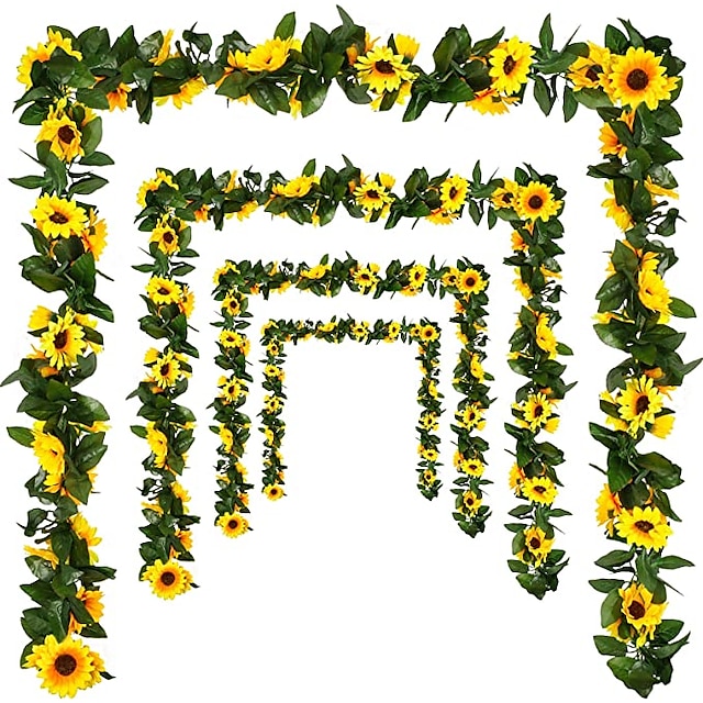  led 2,4m kunstig solsikkeguirlande silke falske blomster efeublad planter boligindretning blomstervægkrans 240cm/98“,falske blomster til bryllup bue havevæg dekoration til hjemmefest
