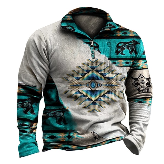 Mens Clothing Mens Hoodies & Sweatshirts | Mens Sweatshirt Pullover Graphic Patterned Geometric Zipper Pocket Print Casual Daily