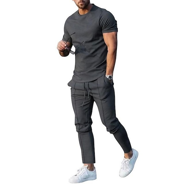  Men's T-shirt Suits Tracksuit Tennis Shirt Shorts and T Shirt Set Set Solid Color Crew Neck Casual Sports Short Sleeve 2 Piece Clothing Apparel Sports Designer Casual