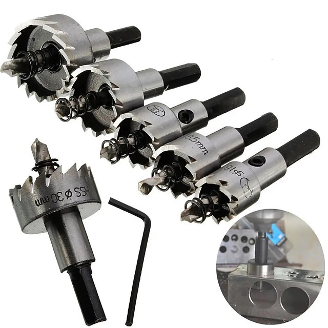 5Pcs Drill Bit Carbide Tip HSS Hole Saw Set Stainless Steel Metal Alloy 16/18.5/20/25/30mm Woodworking Tools 6