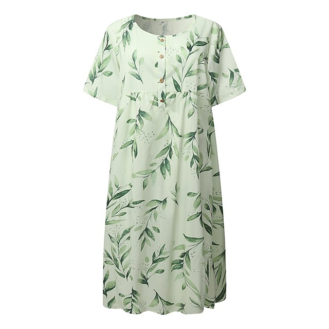 Womens Clothing Plus Size Collection | Womens Plus Size A Line Dress Floral V Neck Print Short Sleeve Spring Summer Casual Midi 