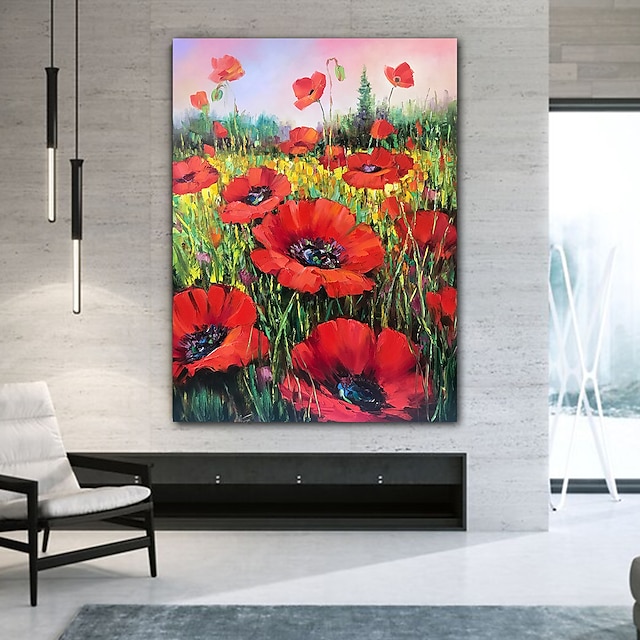  käsintehty öljymaalaus kangasseinä taidekoriste abstrakti veitsi maalaus kukat punaiset kodin sisustukseen rullattu kehyksetön venyttämätön maalaus