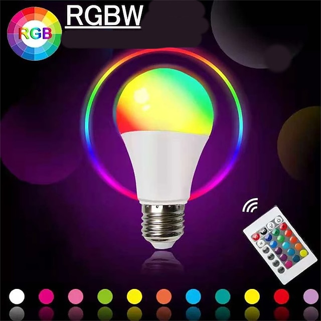  4st 7w rgbw led glödlampa e27 e26 16 färgskiftande dimbar a19 a50 a60 fjärrkontroll för heminredning sovrum scenfest
