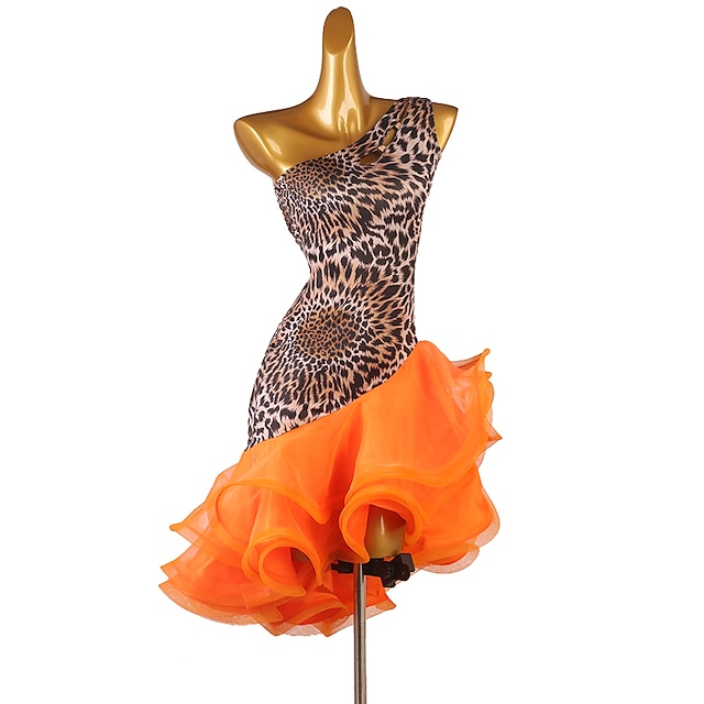 Customisable-Women's Performance Sleeveless Ruffle Latin Salsa Dance Dress Competition Dress