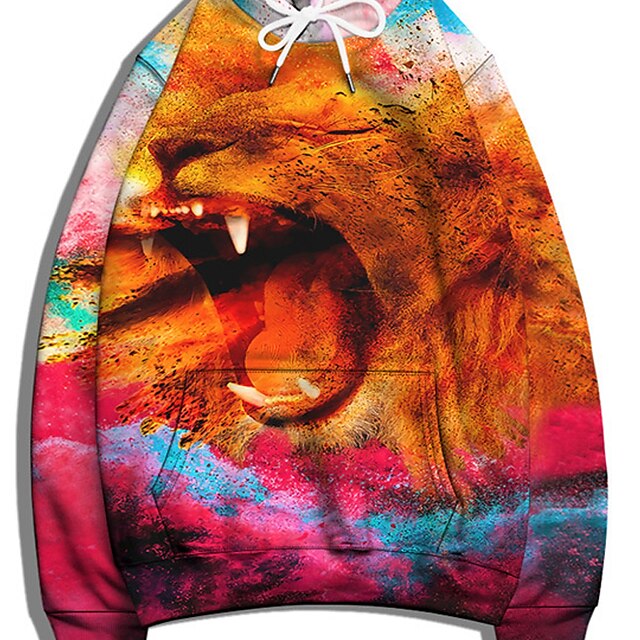 Mens Clothing Mens Hoodies & Sweatshirts | Mens Pullover Hoodie Sweatshirt Graphic Patterned Lion Print Daily Sports Streetwear 