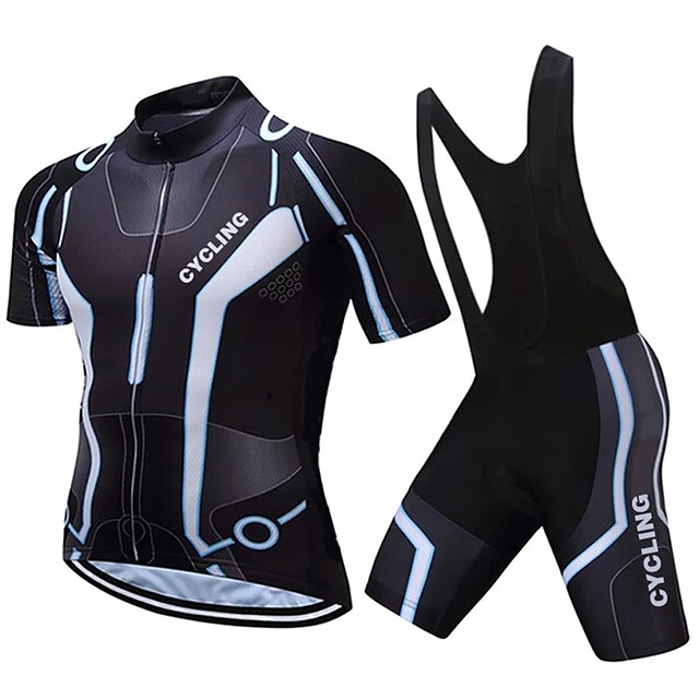  21Grams Men's Cycling Jersey with Bib Shorts Short Sleeve Mountain Bike MTB Road Bike Cycling Black Geometic Bike Clothing Suit 3D Pad Breathable Quick Dry Moisture Wicking Back Pocket Polyester