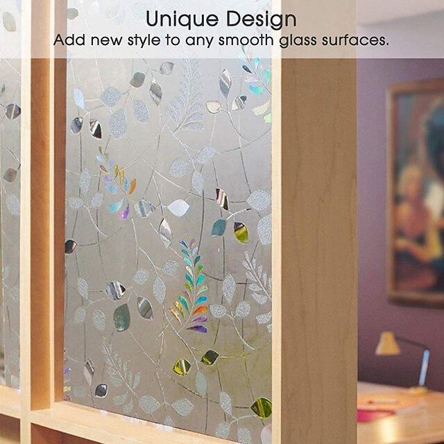 100X45cm PVC Frosted Static Cling Plants Glass Film Window Privacy