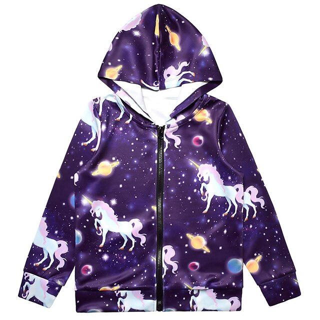 Baby & Kids Girls Clothing | Kids Girls Coat Long Sleeve Purple Unicorn Animal Zipper Fall Spring Active Street 3-12 Years - GD0