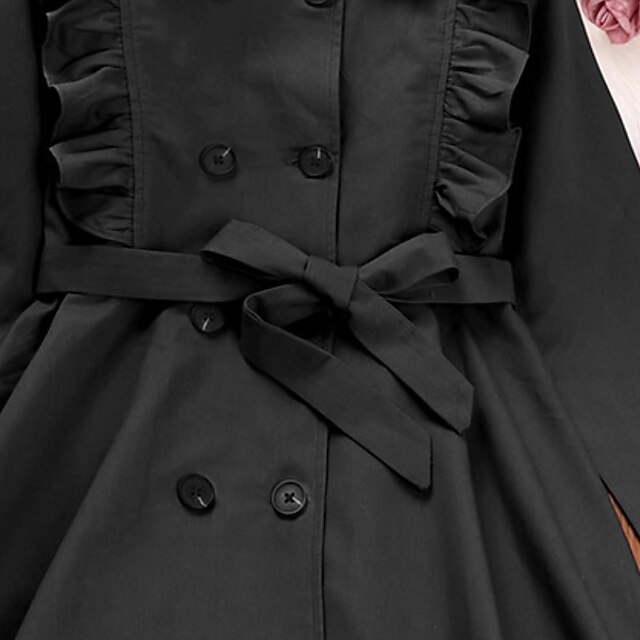 Baby & Kids Girls Clothing | Kids Girls Trench Coat Coat Long Sleeve Black Red Plain Bow Fall Winter Active Daily 3-12 Years - J