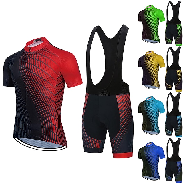  Men's Short Sleeve Cycling Jersey with Bib Shorts Blue Bike 3D Pad Breathable Quick Dry Sports Graphic Clothing Apparel
