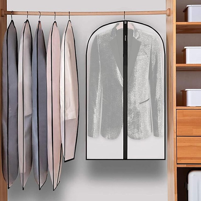  6 Pack Breathable Clothes Covers with Zip 60x80cm Hanging Garment Covers Bags Moth-Proof Storage Bag for Men Suit Dress Bag Covers Dust Cover for Wardrobe Storage and Travel Clear